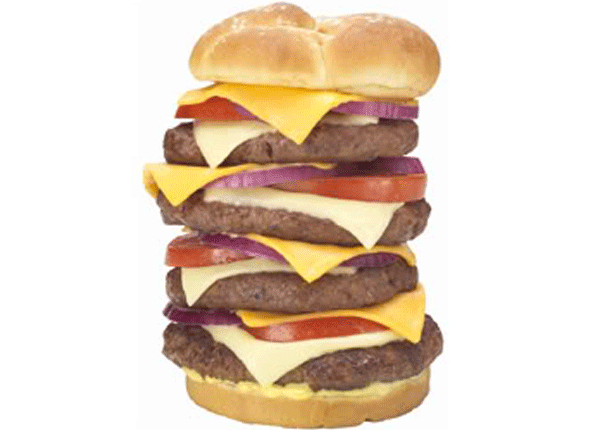10 comidas que jamás debes pedir en un restaurante - 5. Sándwich “Cuádruple Bypass” : 9,982 calorías 