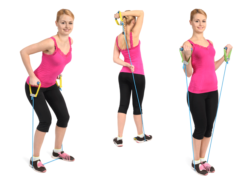 10 ejercicios para tonificar brazos y hombros  - Extensiones con banda elástica