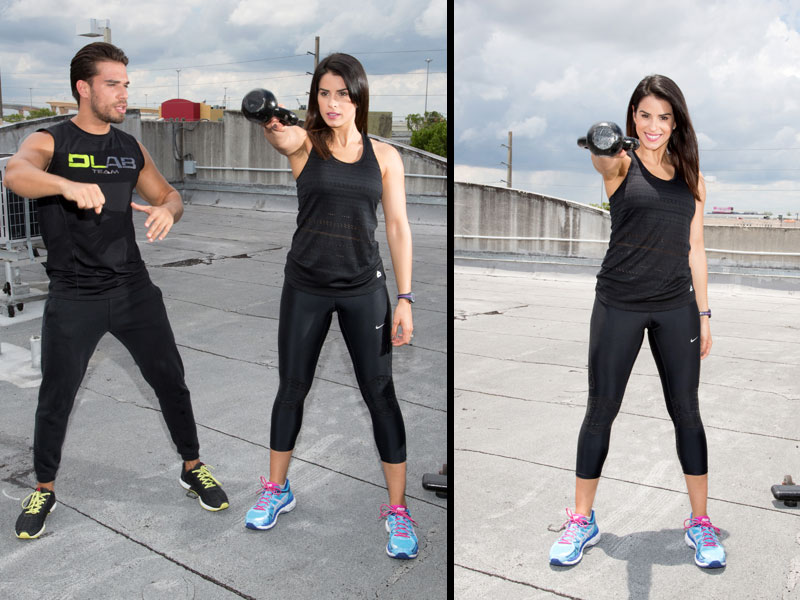 Vanessa de Roide te enseña su rutina de ejercicios - Elevación de brazos con pesa rusa