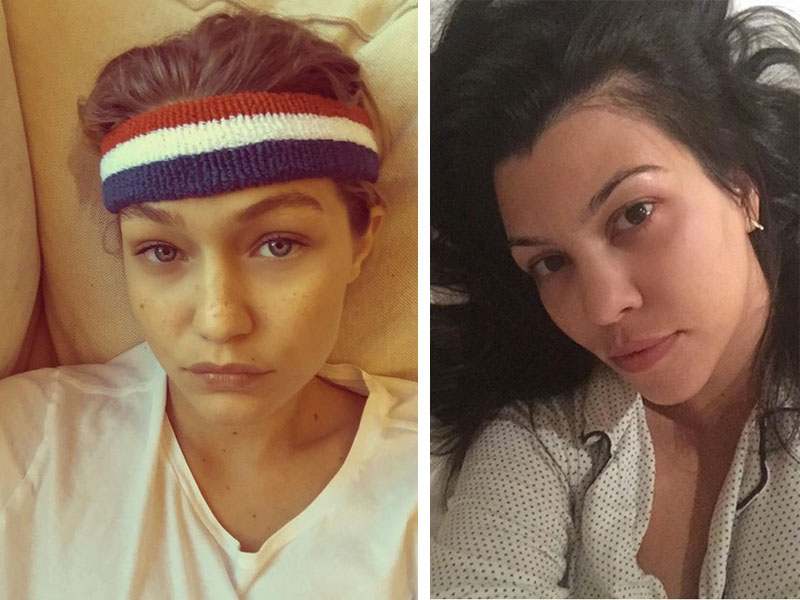 Belleza minimalista: famosas a cara lavada, sin maquillaje - Gigi Hadid y Kourtney Kardashian: me desperté así